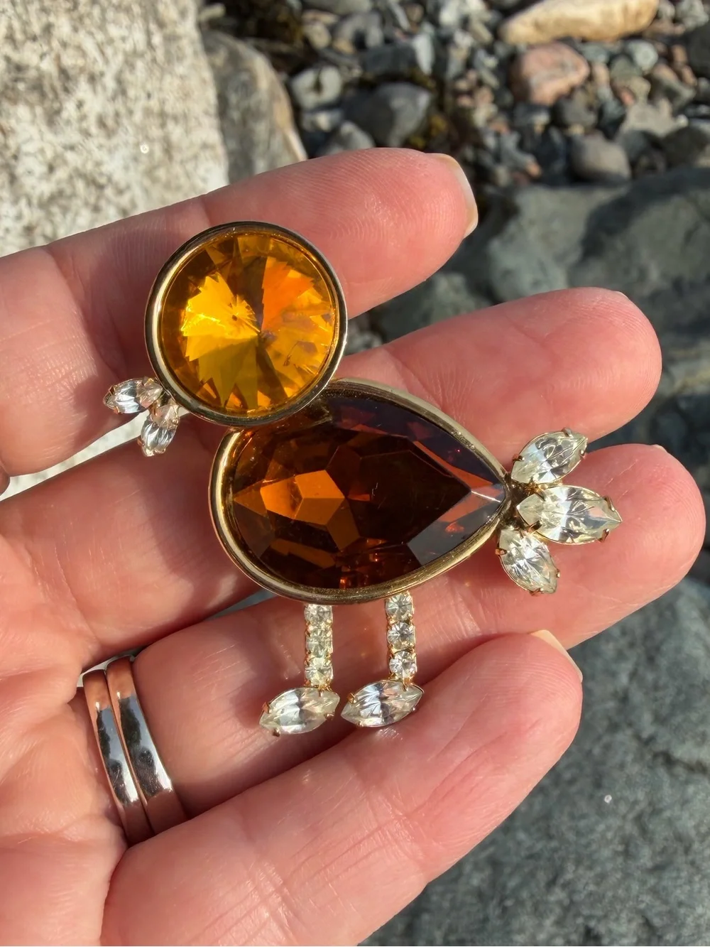 Vintage Austrian Crystal Rivoli Bird Crystal Brooch Topaz Glass